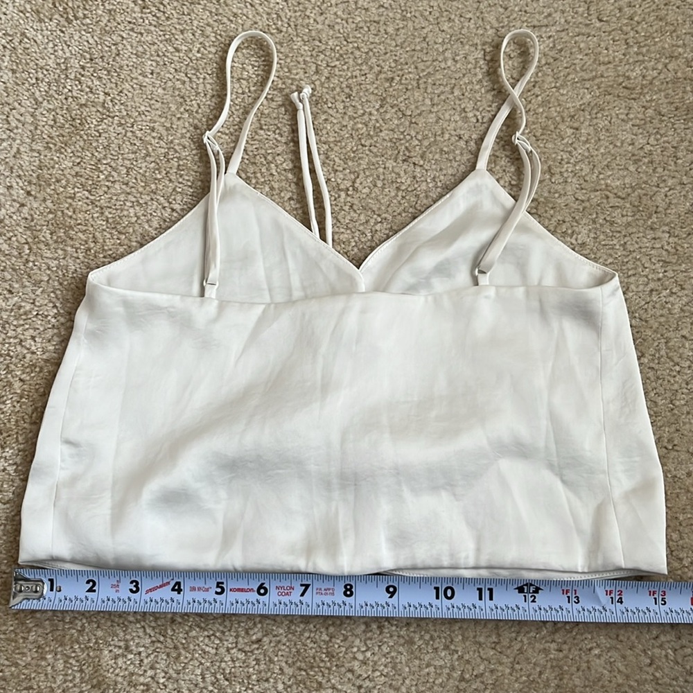 Aritzia Wilfred Cream White Satin Crop Tank Top Adjustable Front Scrunch Tie XS - Picture 7 of 9